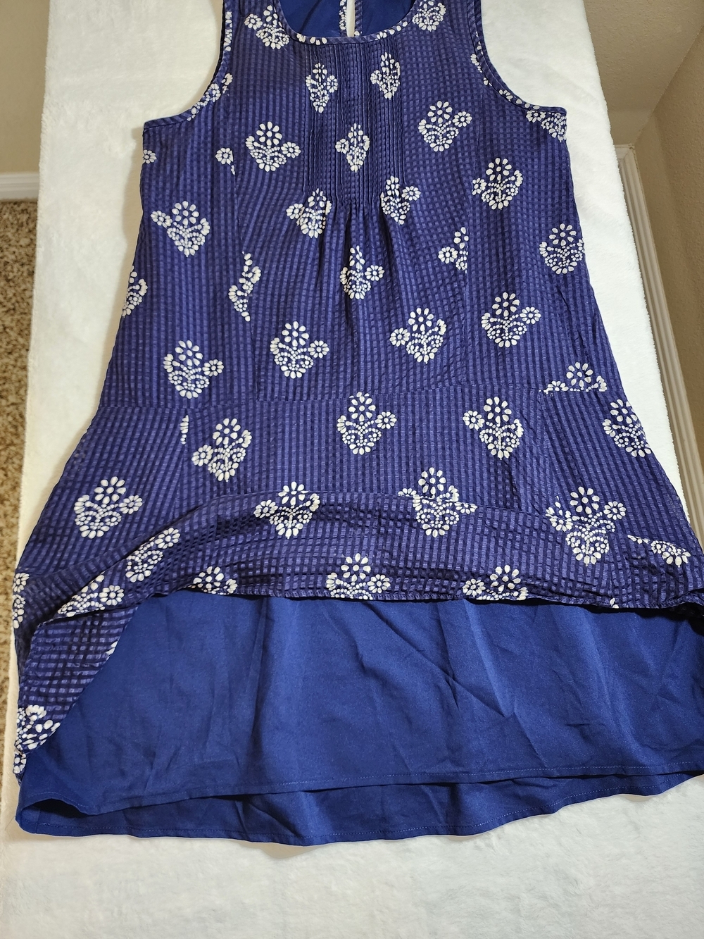 Madewell Skyscape Flower Stamp Shift Dress Blue Silk Cotton Blend Size Small - Picture 8 of 14